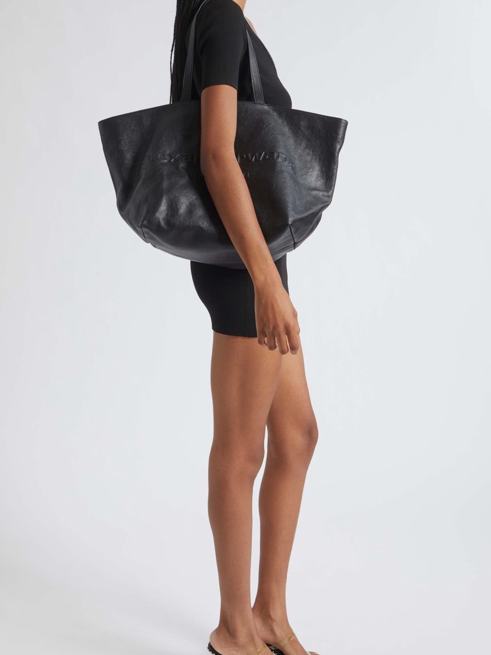 Alexander Wang Black Crinkled Leather Punch Large Tote Bag Pristine